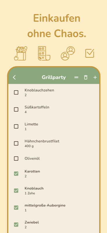 Einkaufsliste, geteilt mit der Familie