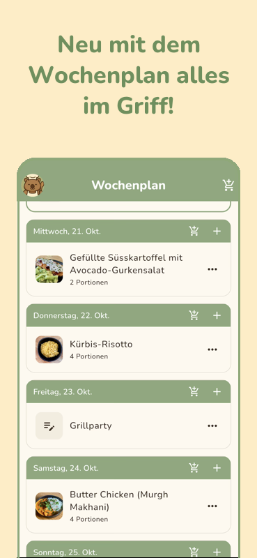Neu: Wochenplan – Rezepte auf Tage verteilen, direkt zur Einkaufsliste